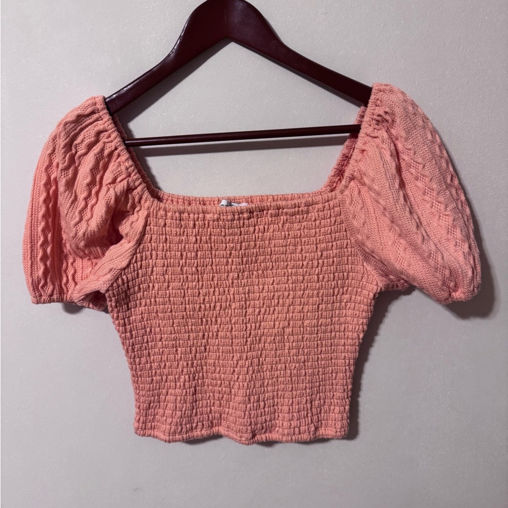 Emory Park Coral Smocked Crop Top